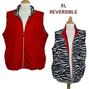Casual Identity XL red + black/white zebra‎ print reversible quilted vest